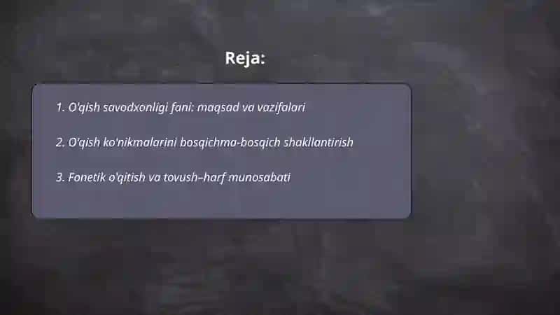 O'qish savodxonligi fanidan taqdimot 2