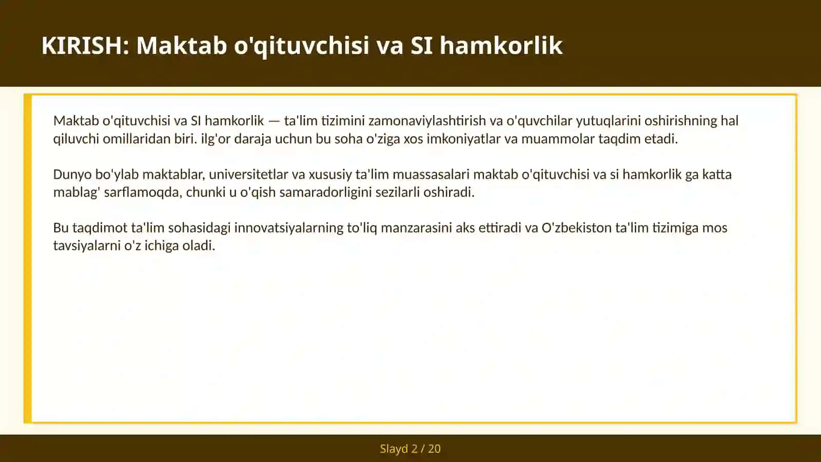 Maktab o'qituvchisi va SI hamkorlik 2