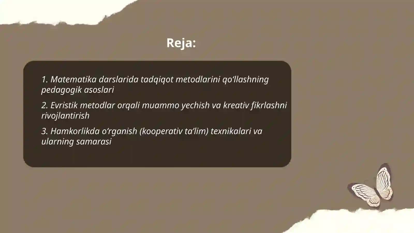 Matematika fanini o'qitishda tadqiqot, evristik va hamkorlikda o'rganish metodlaridan foydalanish. Matematika darslarida o'quvchilarning kreativ va tanqidiy fikrlash ko'nikmalarini shakllantirish 2