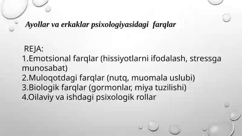 Ayollar va erkaklar psixologiyasidagi farqlar 2