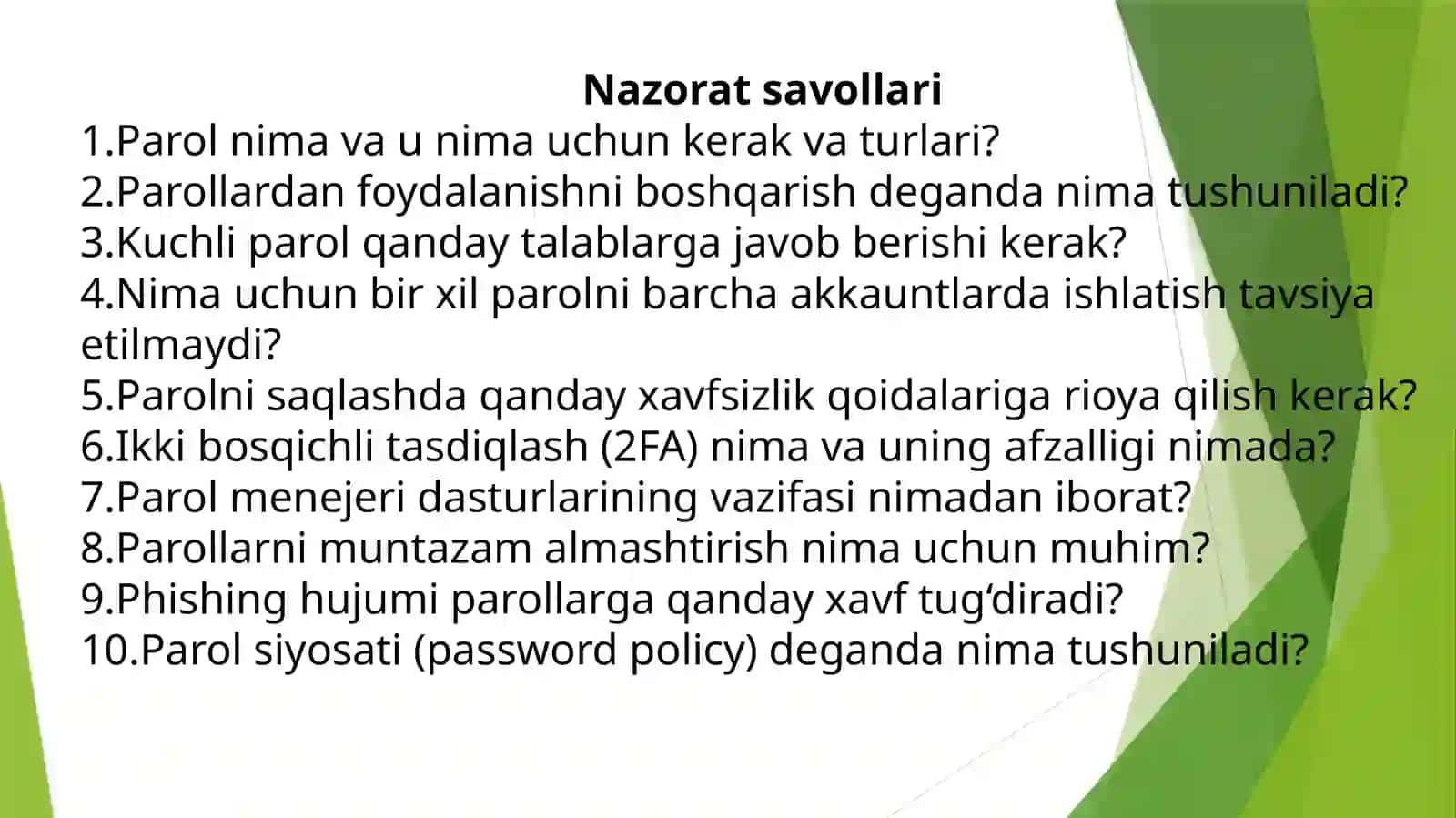 Parollardan foydalanishni boshqarishni o‘rganish 2