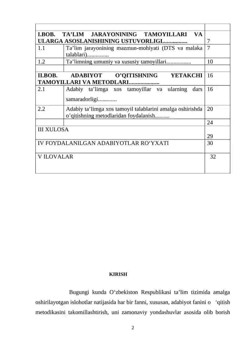 Adabiyot o‘qitish metodikasi 2