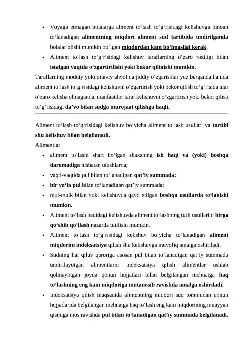 ALIMENT TO’LASH TO'G'RISIDAGI KELISHUV 2