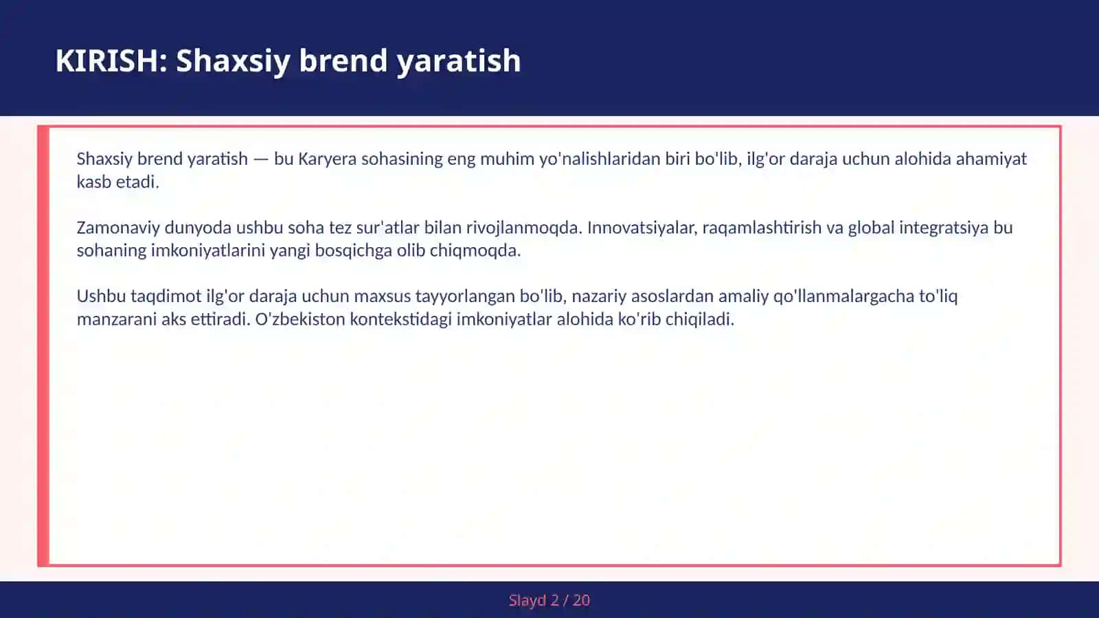 SHAXSIY BREND YARATISH 2