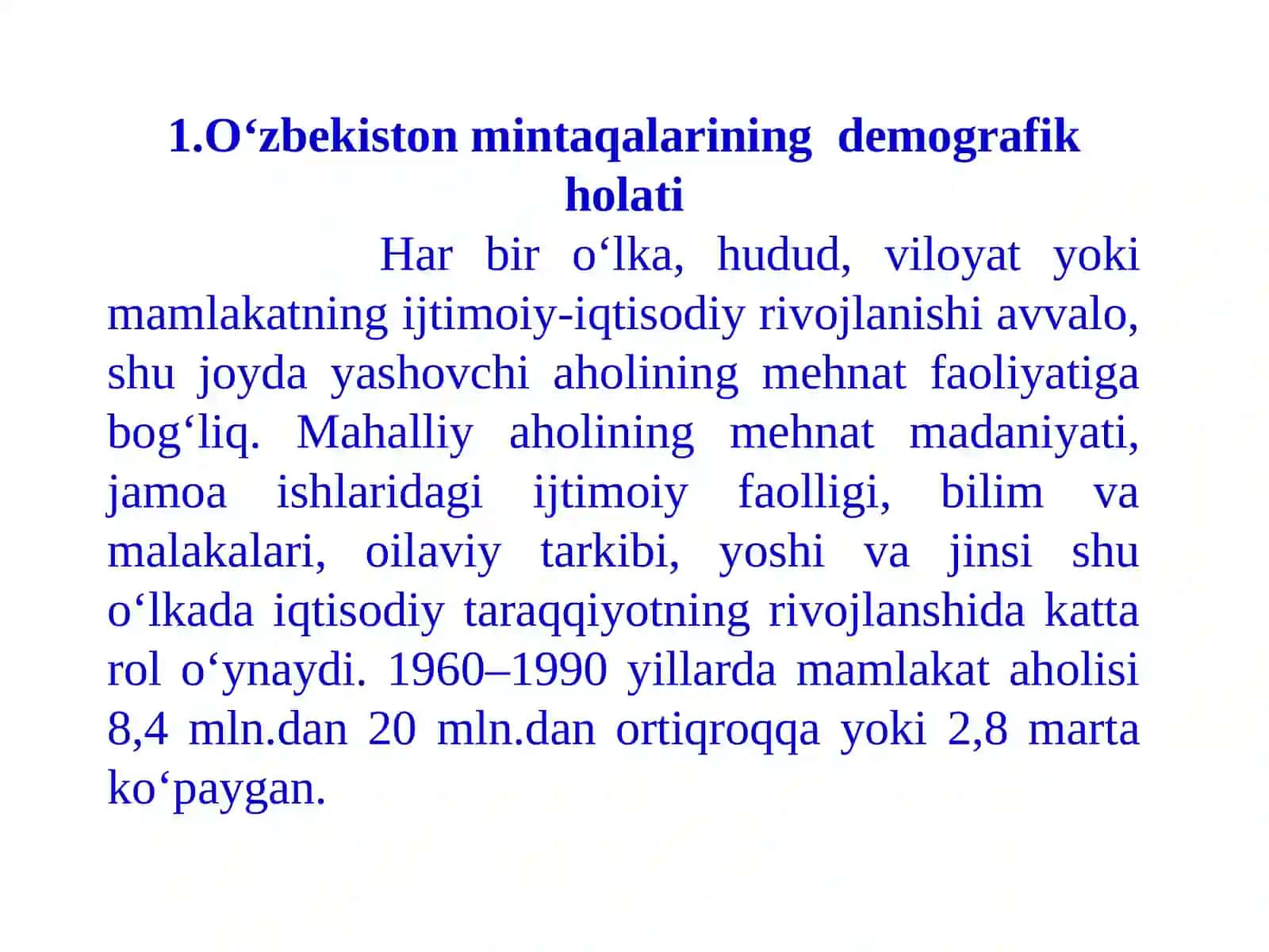 O‘zbekiston mintaqalarining demografik holati 2