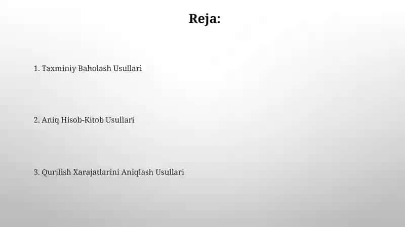 Qurilish harajatlarini aniqlash usullari 2