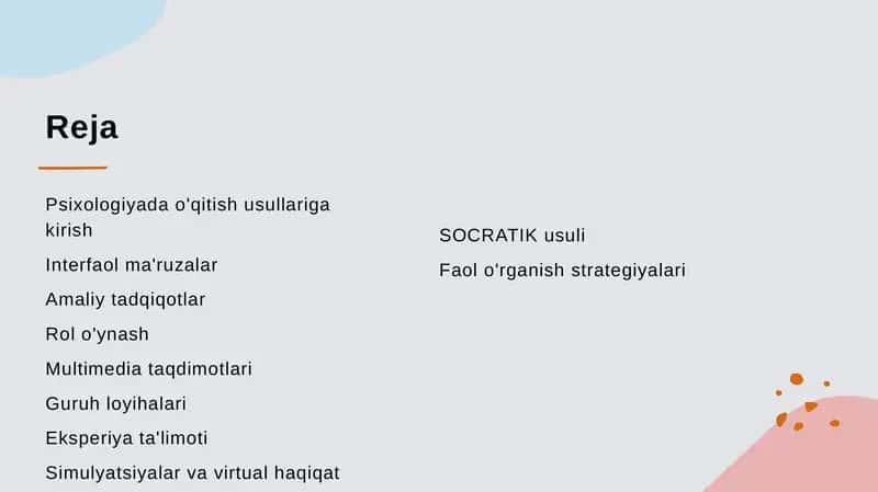Psixologiya fanlari bo'yicha o'qitish usullari 2
