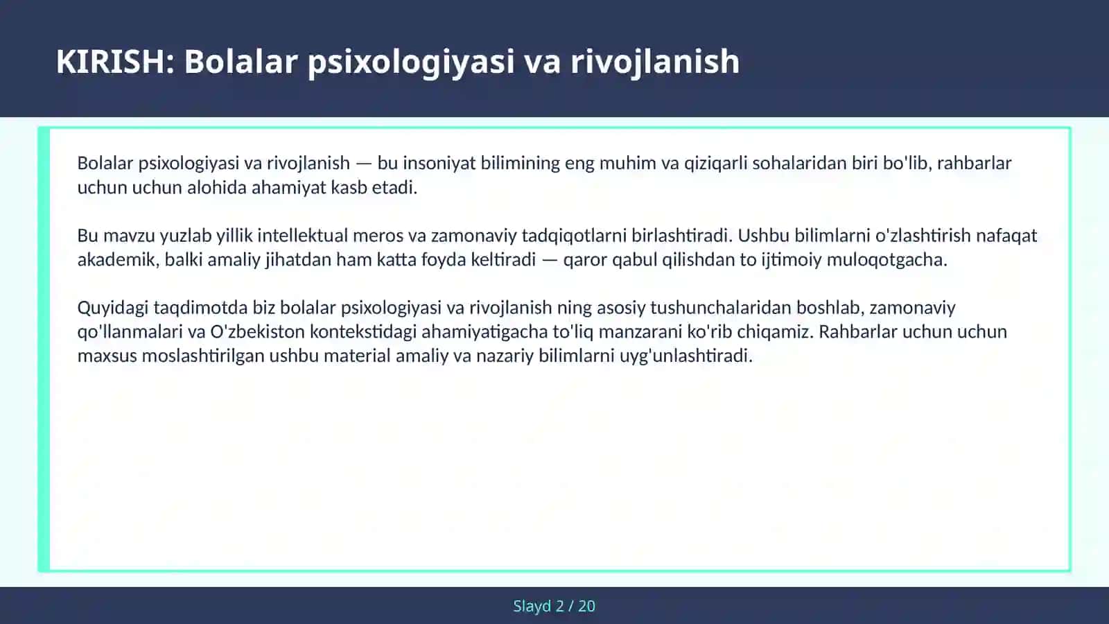 Bolalar psixologiyasi va rivojlanish 2