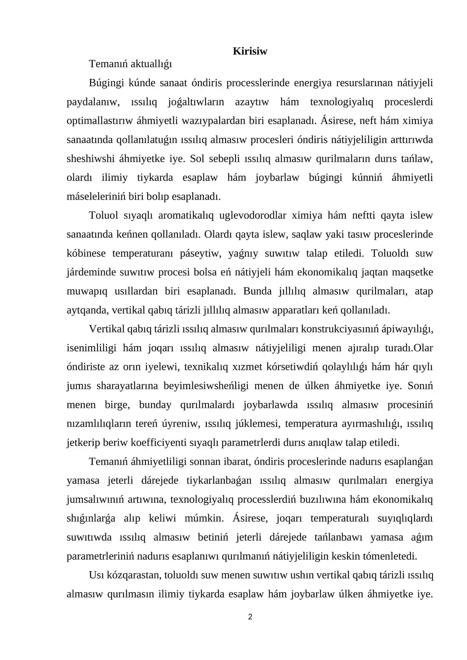 TOLUOLDI SUW MENEN SUWÍTÍW QURÍLÍSÍN ESAPLAW 2