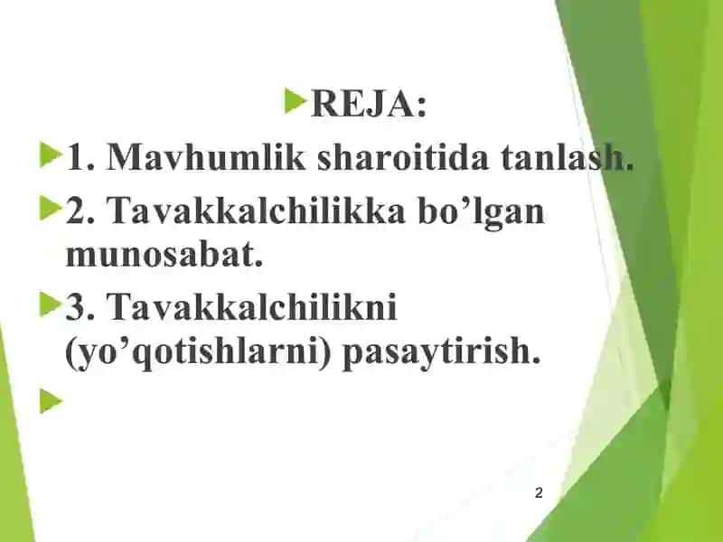 Mavhumlik va Tavakkalchilik 2