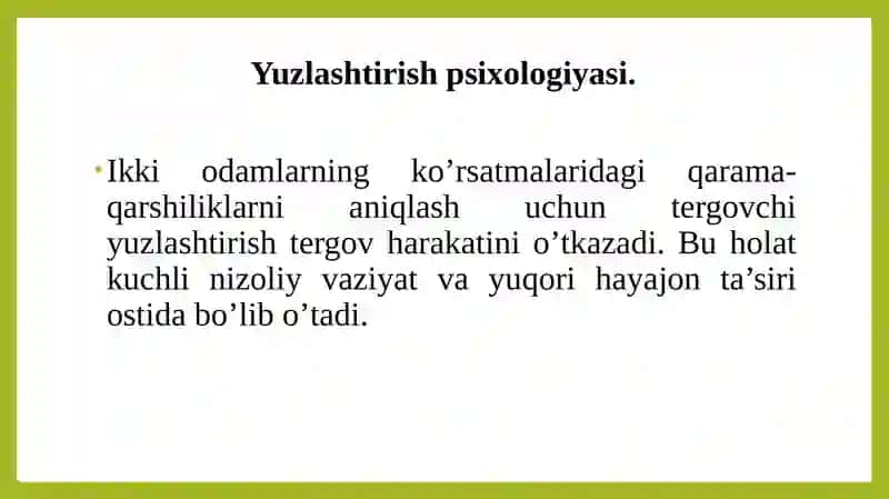Yuzlashtirish psixologiyasi 2