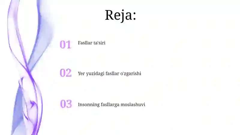 Reja: Mavsumlar fani 2