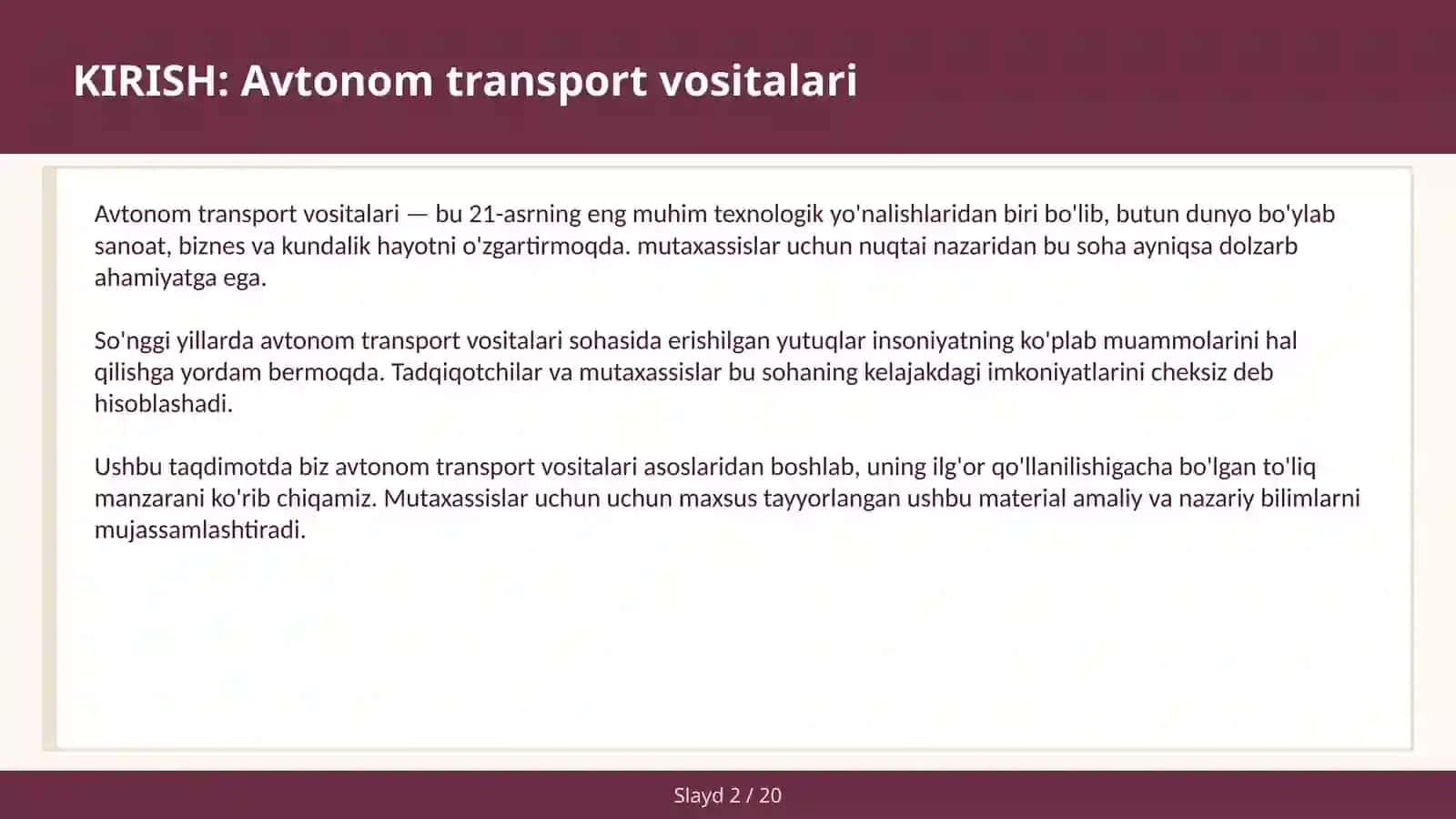 AVTONOM TRANSPORT VOSITALARI 2