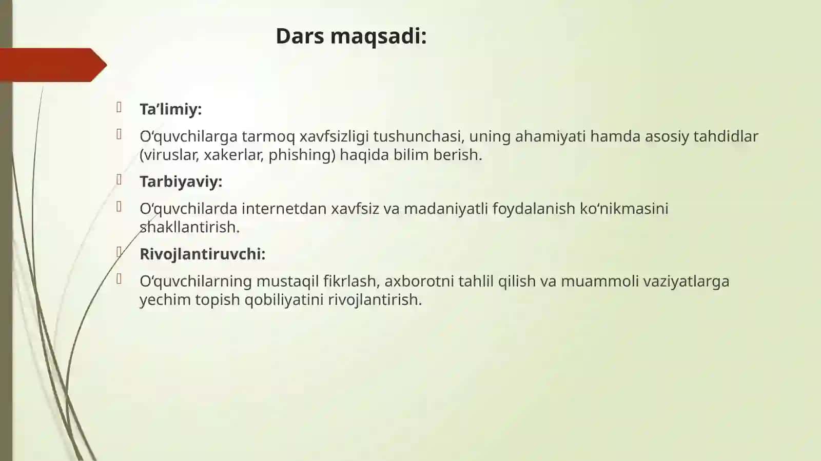 Informatika fanidan Ochiq dars ishlanmasi 2