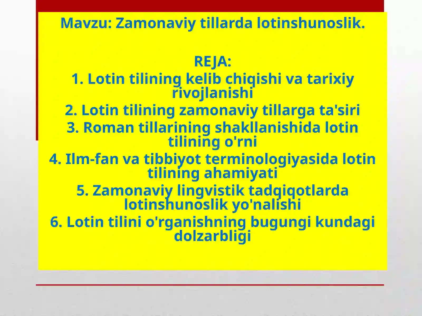 Lotin tilli va terminalogiya fanidan tayyorlagan 2