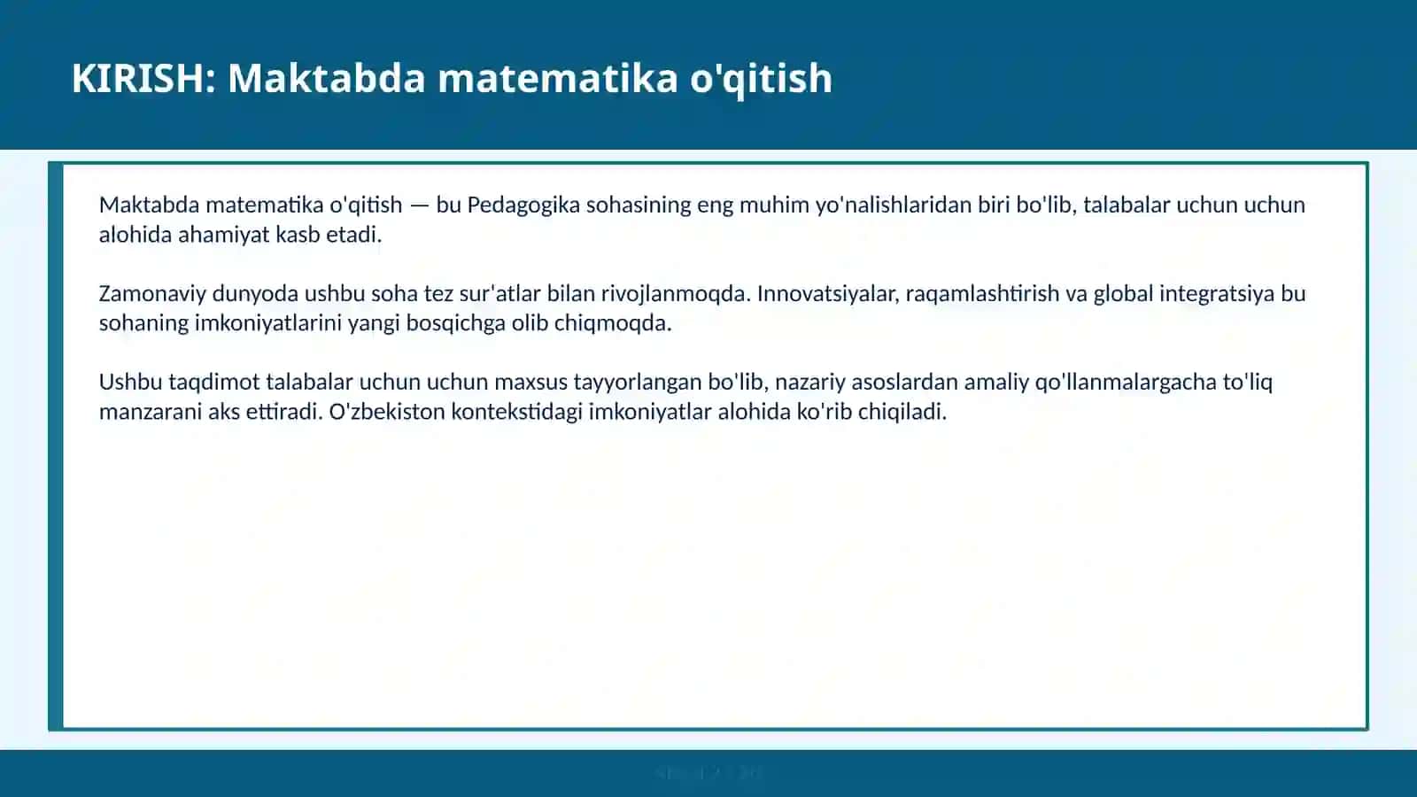Maktabda Matematika O'qitish 2