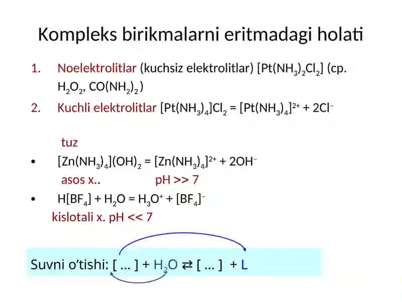 Komplеks birikmalarning eritmadagi muvozanatlari. 2