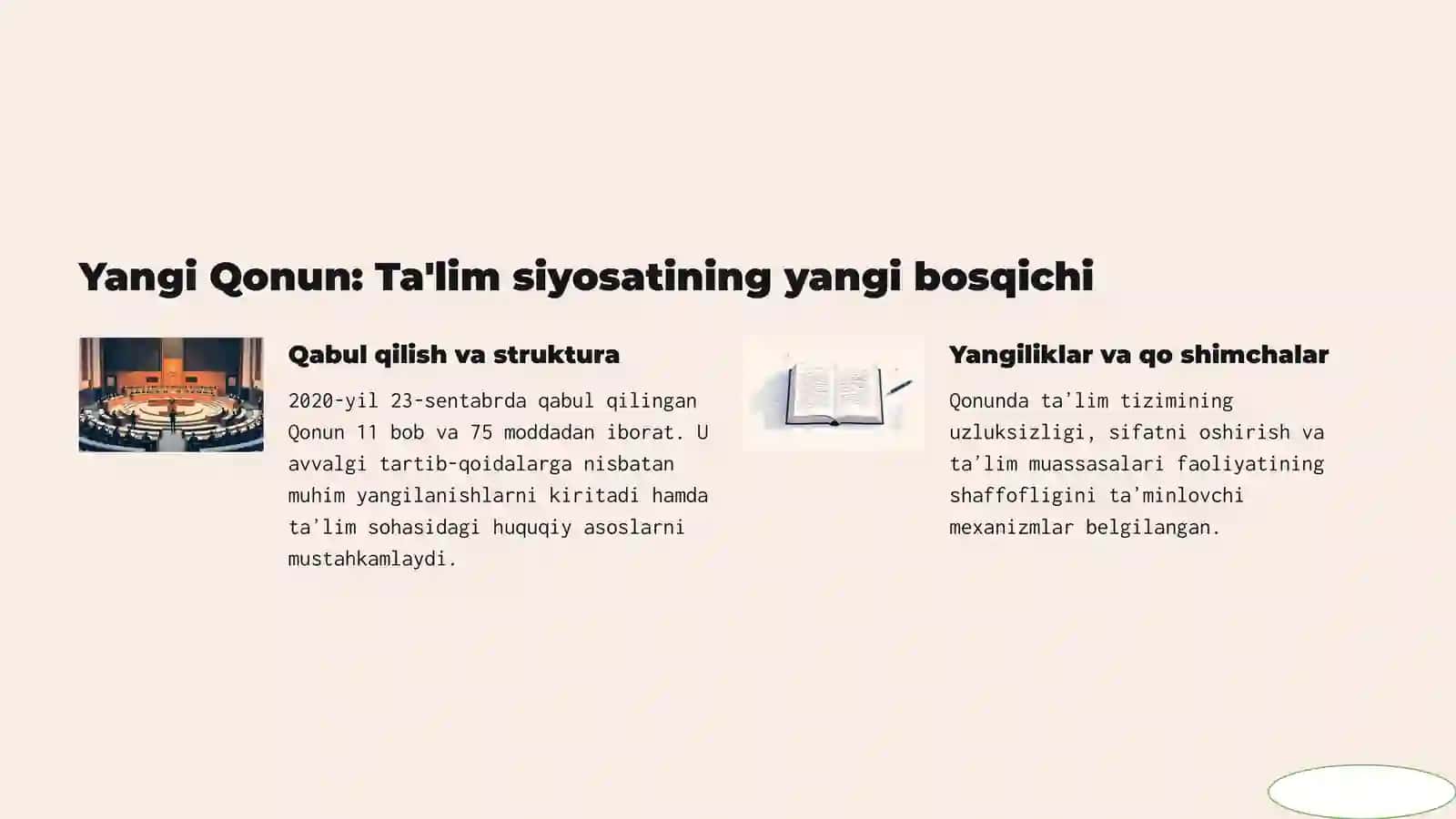 Oʻzbekiston Respublikasining “Ta’lim to‘g‘risida”gi qonunining mohiyati 2