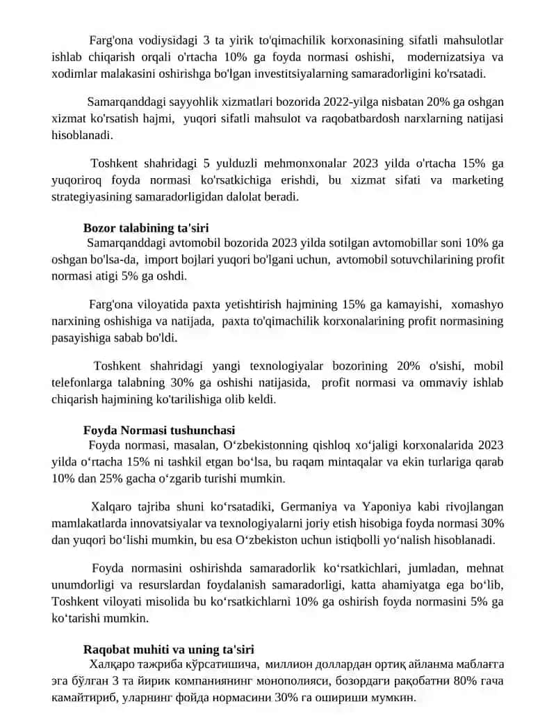 Foyda normasi va massasi, ularning oshishiga ta'sir etuvchi omillar 2