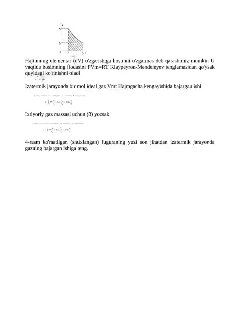 Termodinamika birinchi qonuning izojarayonlarga tatbiqi 2
