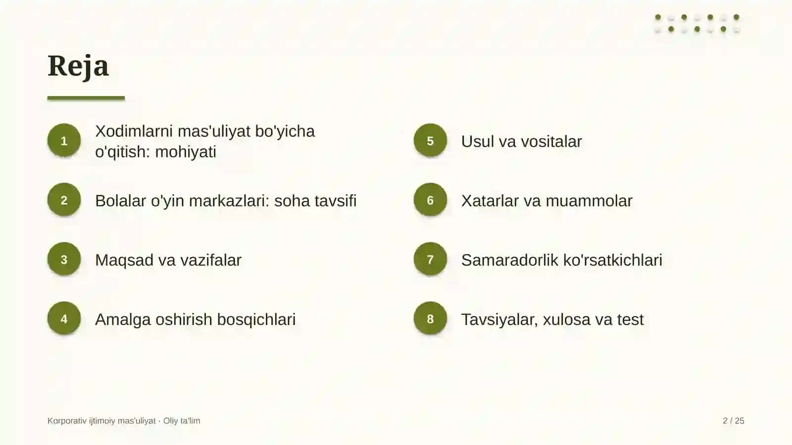 Bolalar o'yin markazlarida xodimlarni ijtimoiy mas'uliyat bo'yicha o'qitish 2
