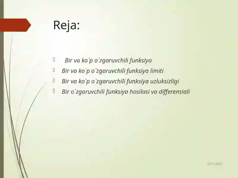 Bir va ko`p o`zgaruvchili funksiya 2