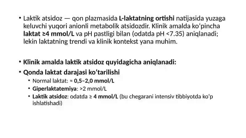 Laktik atsidoz tibbiy taqdimot pptx 2