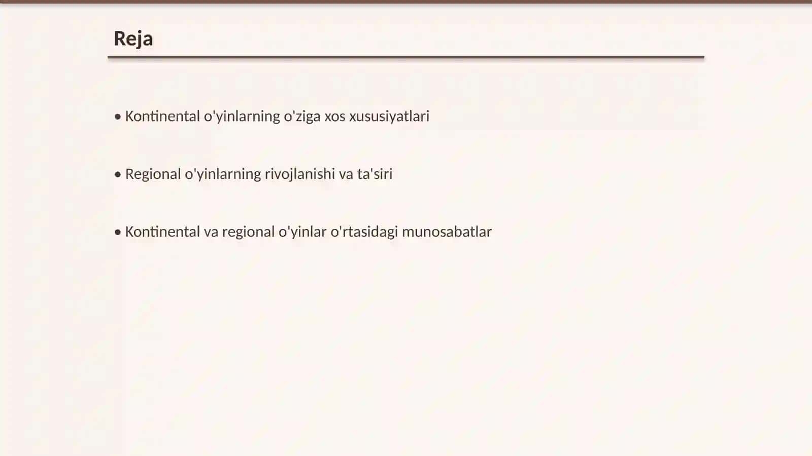 Kontinental va Regional oʼylar 2