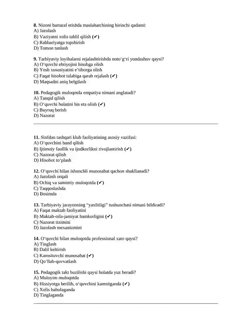 Maktab maslahatchis uchun test 2