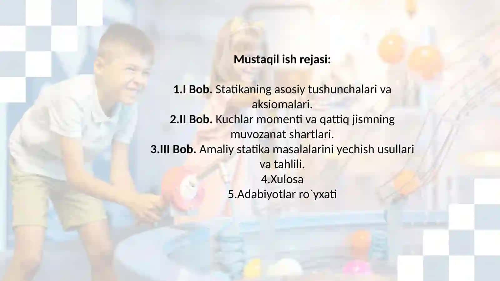 Qattiq jism muvozanati va statika masalalari 2