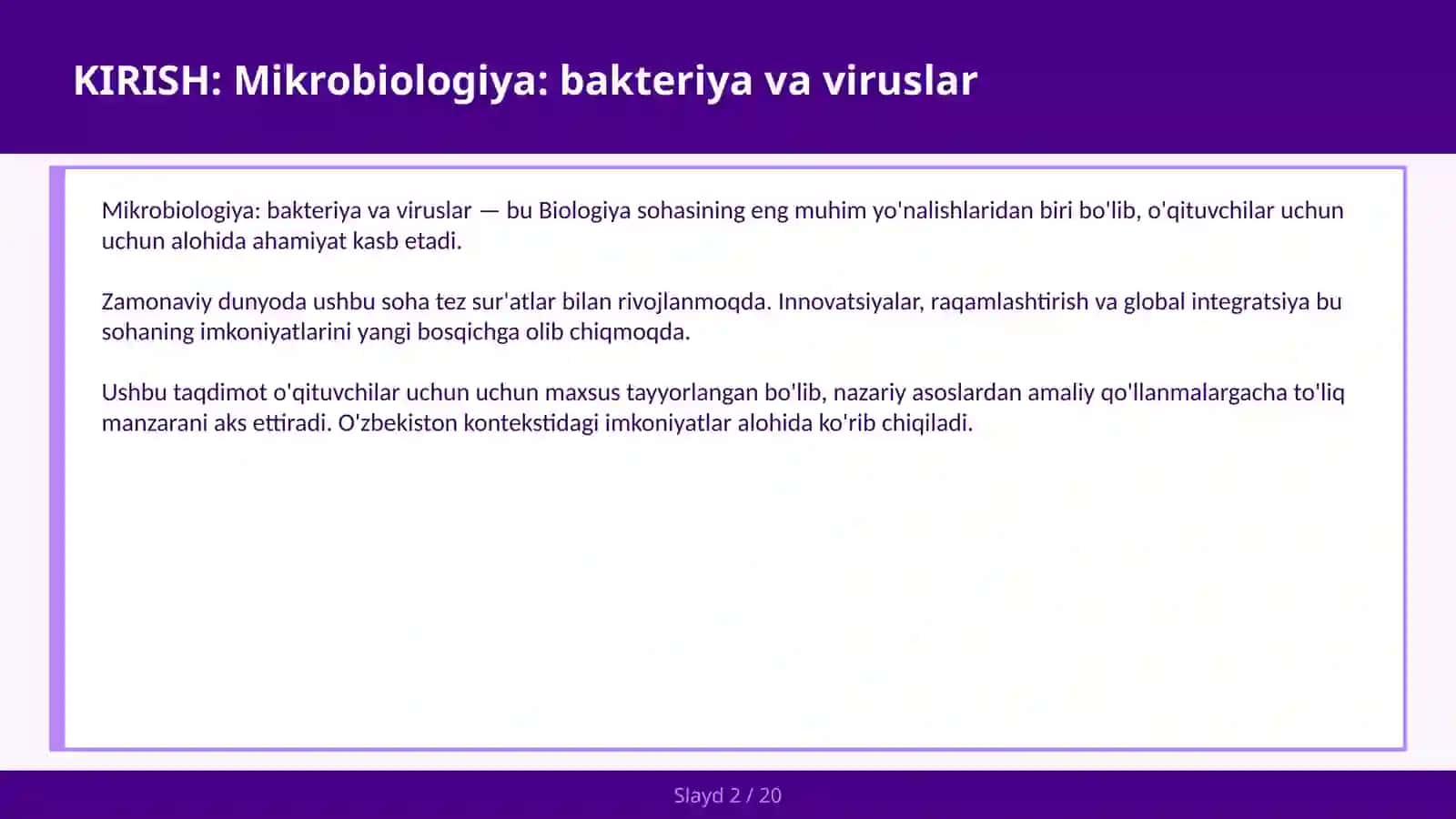 Mikrobiologiya: bakteriya va viruslar 2