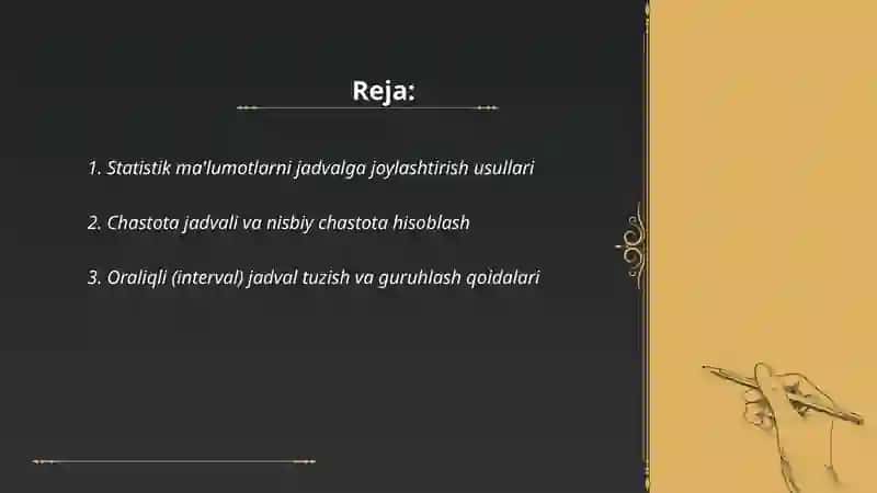 STATISTIK MA’LUMOTLARNI JADVAL VA GRAFIKLARDA TASVIRLASH 2