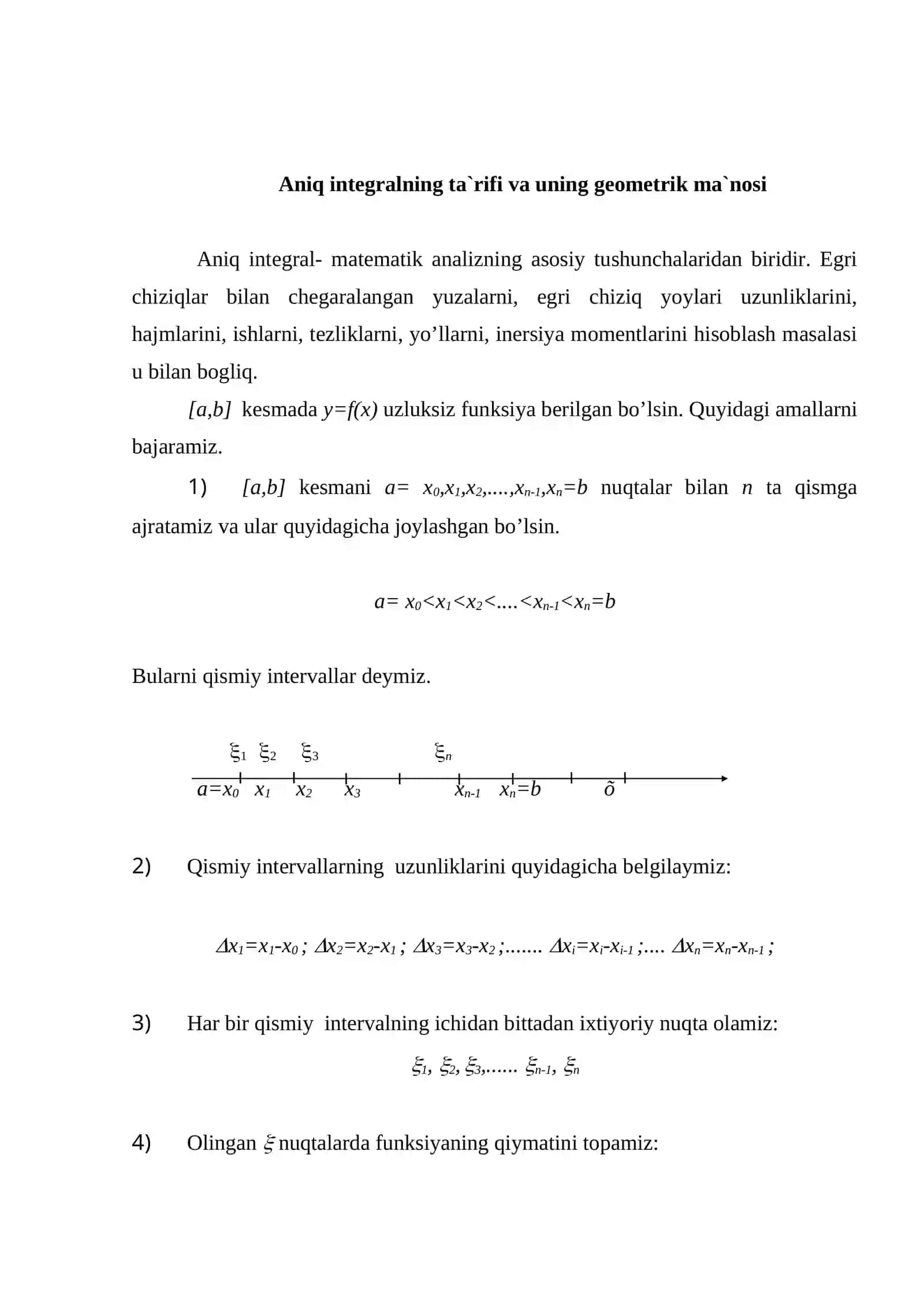 Aniq Integralning Ta'rifi va Uning Geometrik Ma'nosi 2