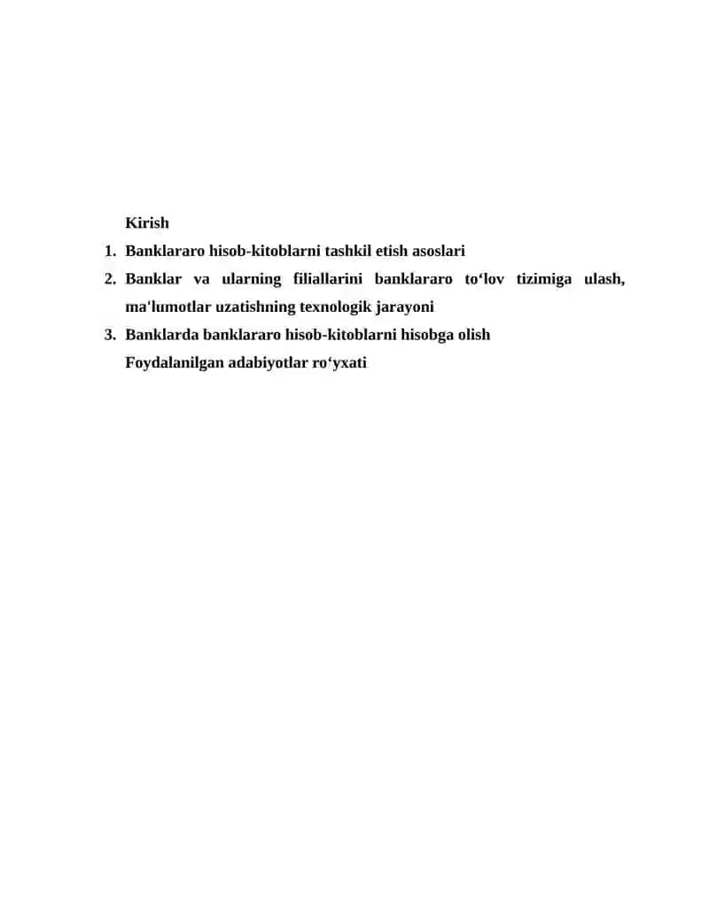 Banklararo hisob-kitoblarning mazmuni va ularning tashkil etilishi 2