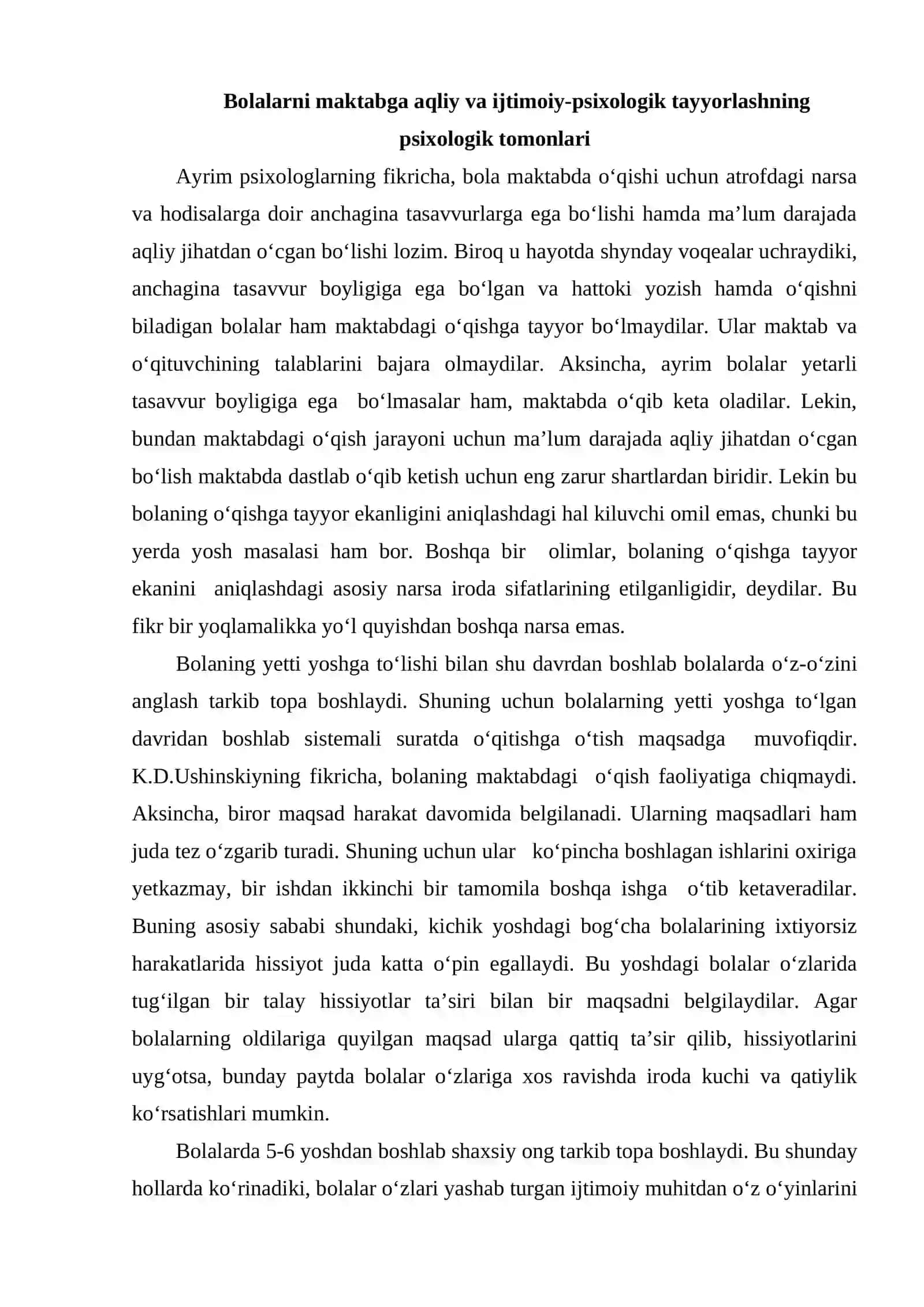 Bolaning maktabga psixologik tayyorgarligi 2
