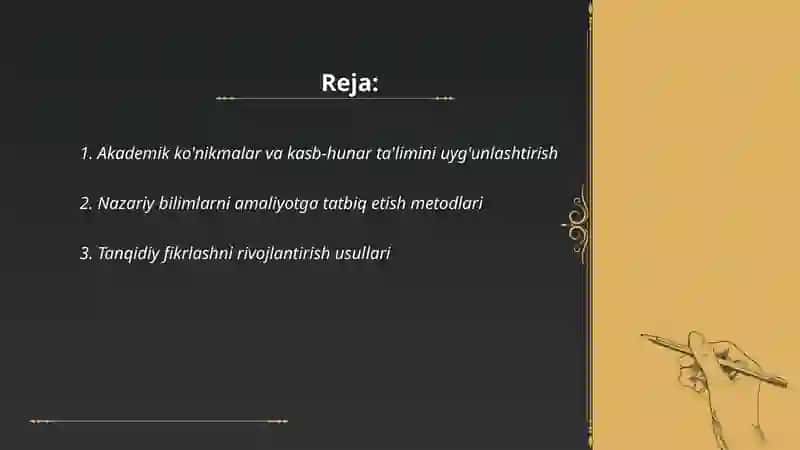 Akademik ko'nikmalar va kasb-hunar ta'limini uyg'unlashtirish 2