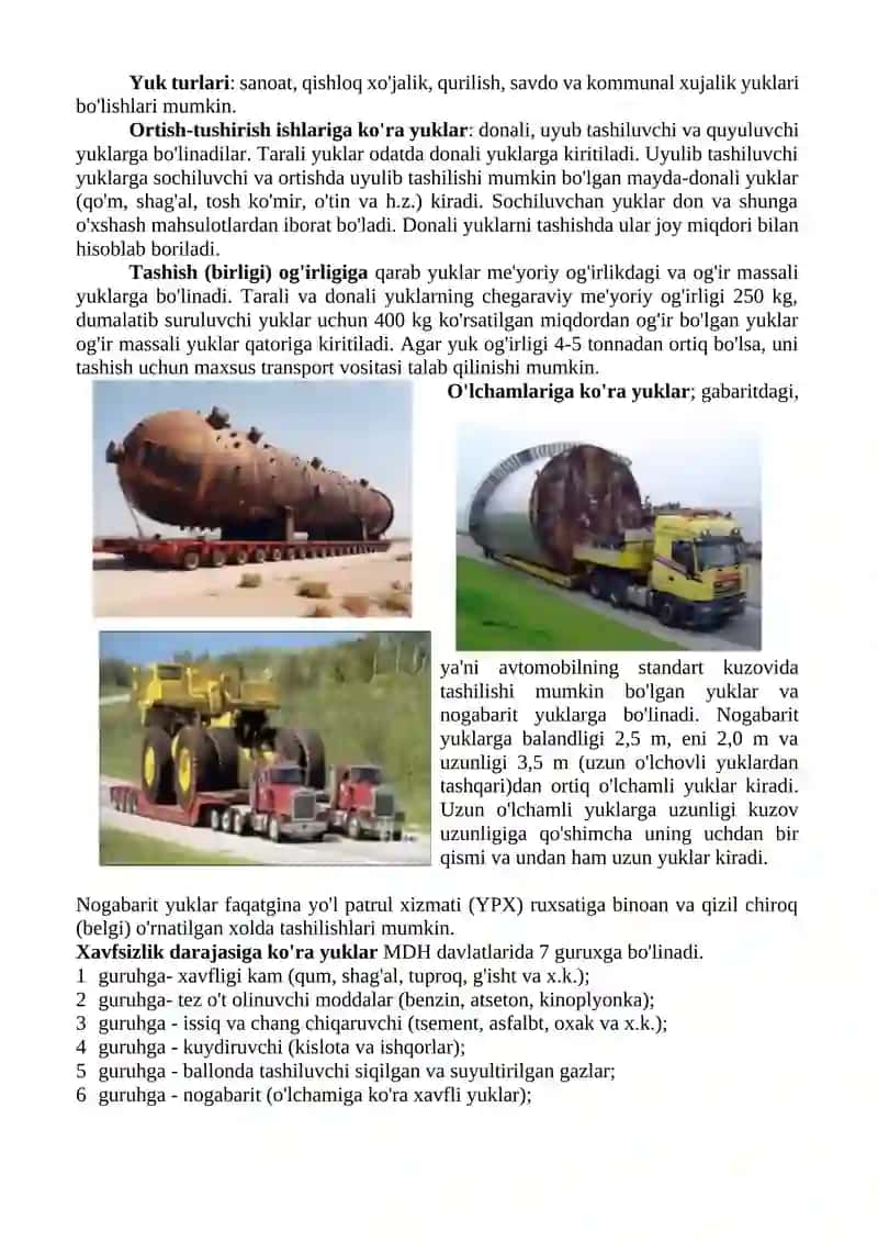 AVTOMOBIL TRANSPORTIDA YUKTASHISH ASOSLARI 2