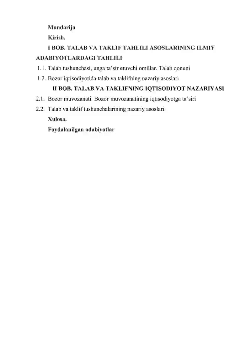 Talab va taklif tahlili asoslari. 2