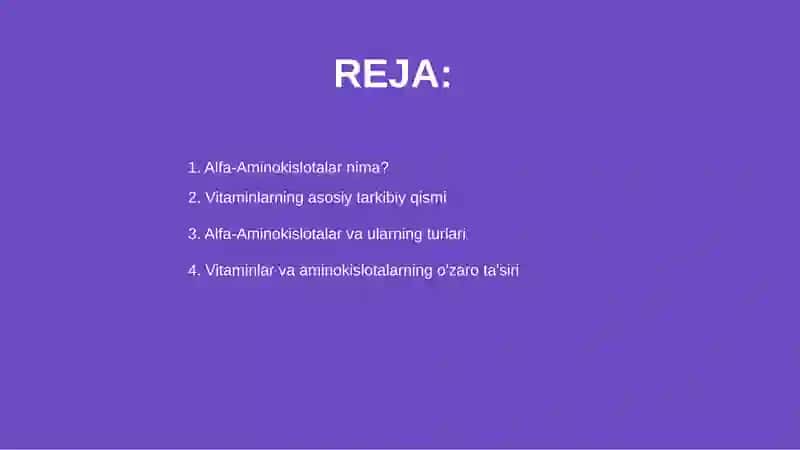 a-Aminokislotalar – vitaminlarning tarkibiy qismi sifatida. 2