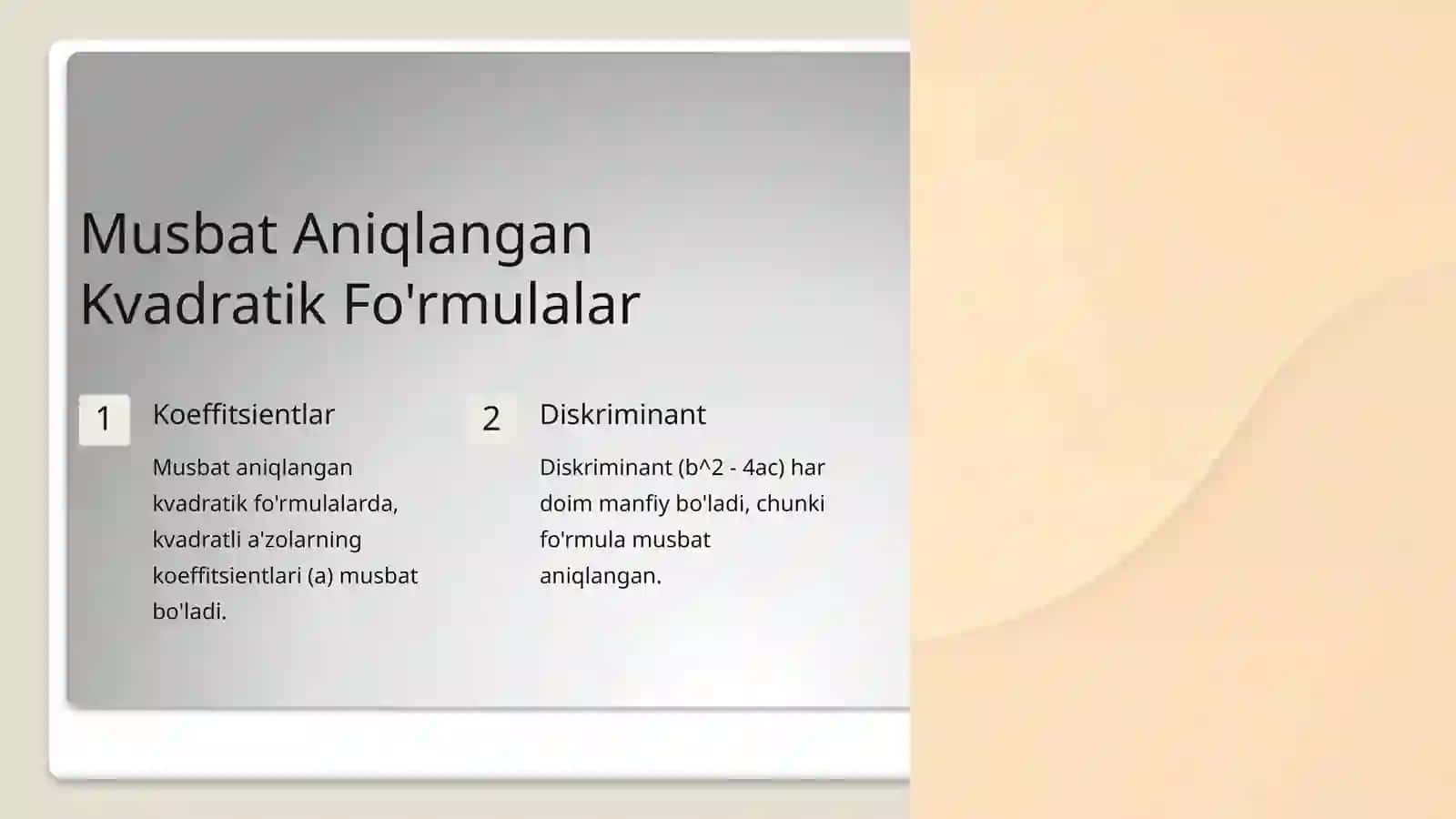 Musbat Aniqlangan Kvadratik Fo'rmulalar va Inertsiya Qonuni 2