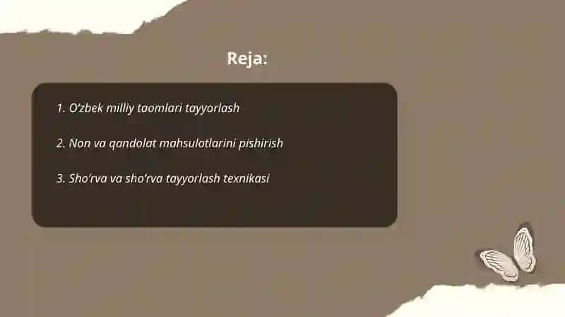 Oʻzbek milliy taomlari tayyorlash 2