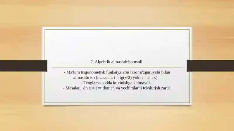 Trigonometrik tenglamalarni yechish usullari 2