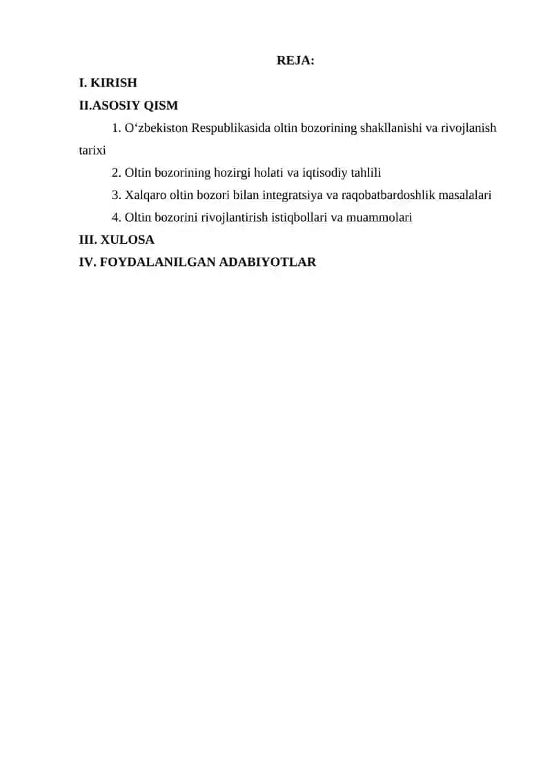 O'ZBEKISTON RESPUBLIKASI OLTIN BOZORI 2