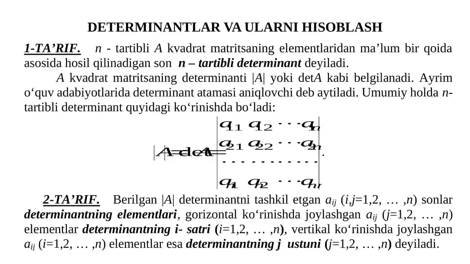DETERMINANTLAR VA ULARNING XOSSALARI 2