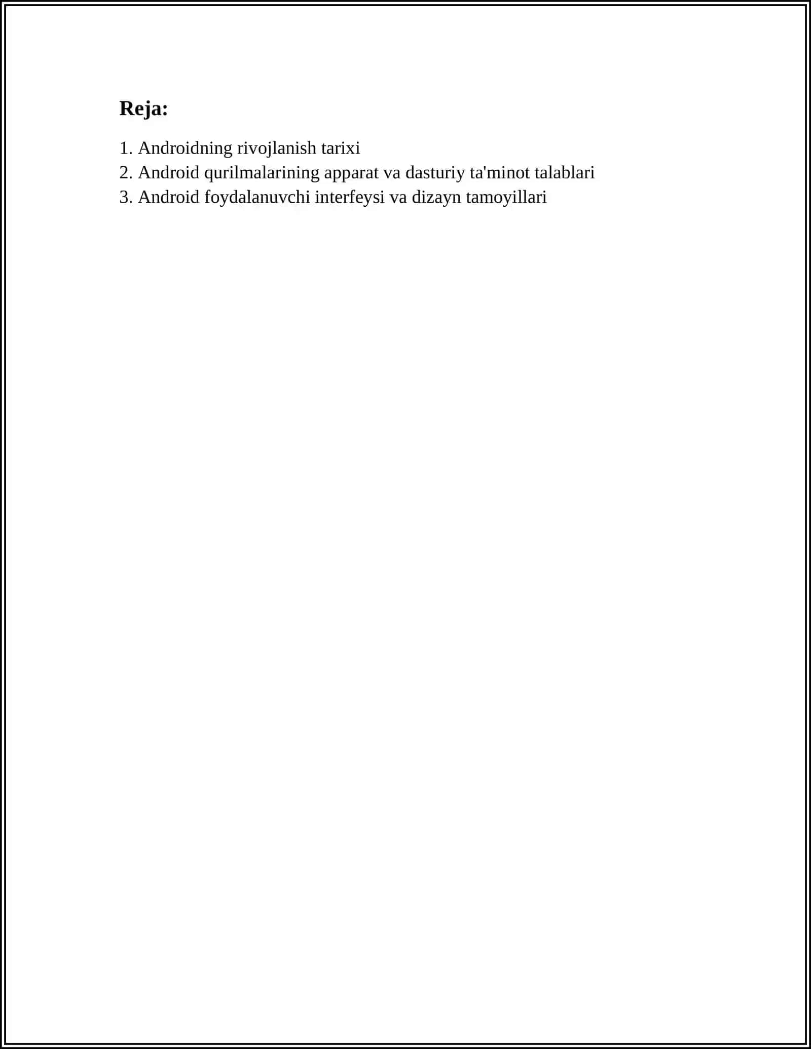 MUSTAQIL ISH Mavzu: ANDROID MOBIL OPERATSION TIZIMI 2