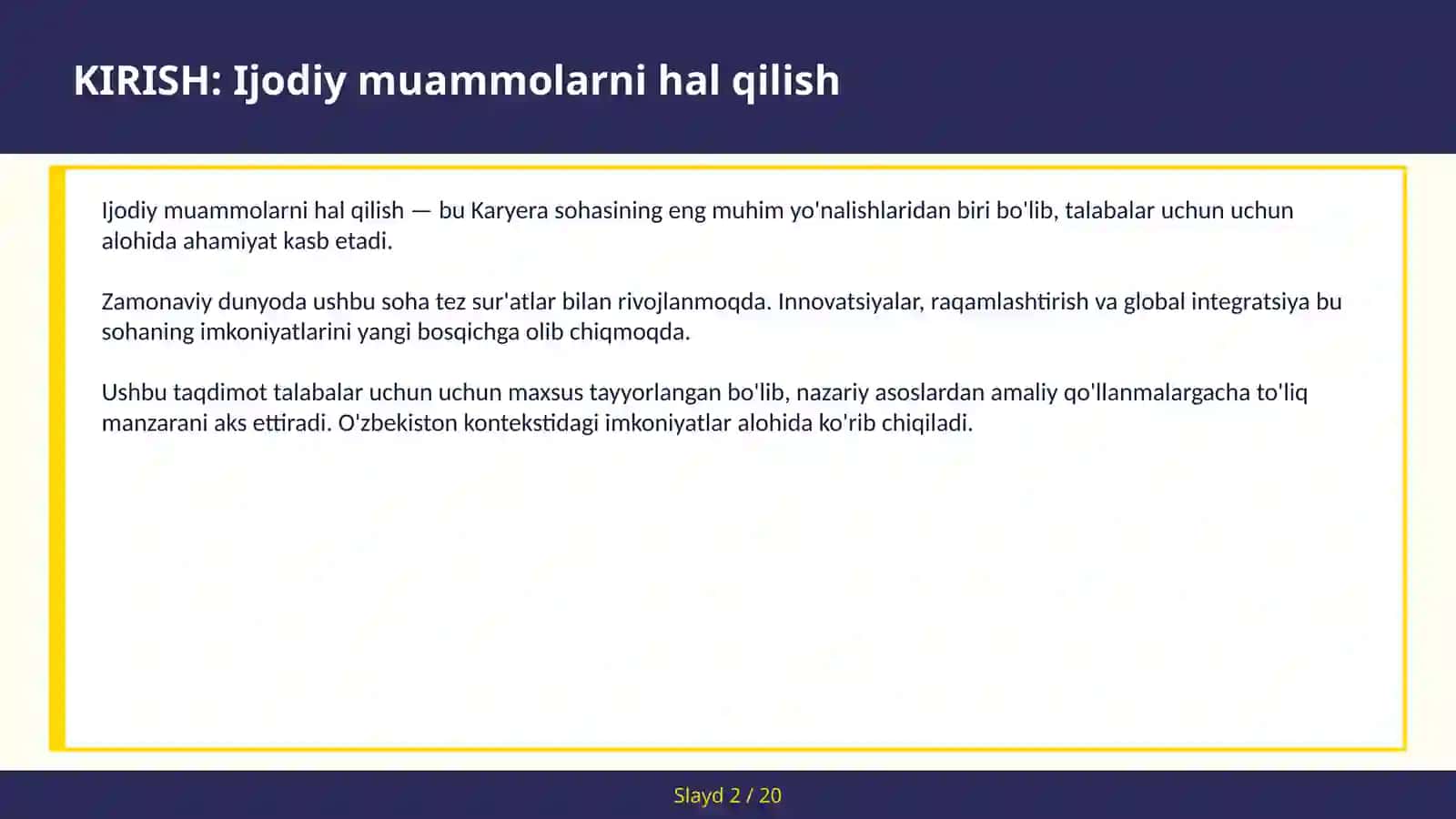Ijodiy muammolarni hal qilish 2
