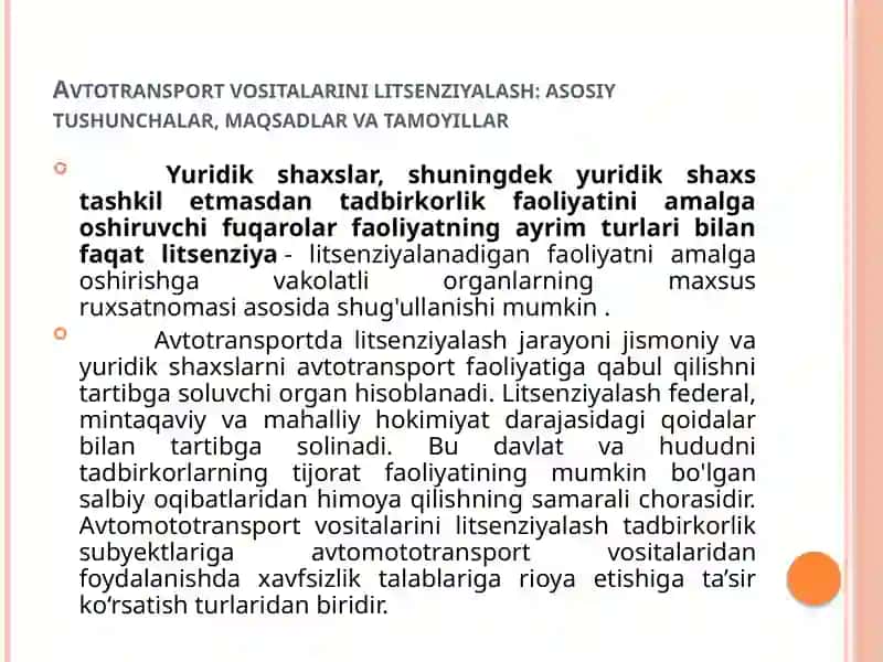 avtomobillarni tashishlarni litsenziyalash 2
