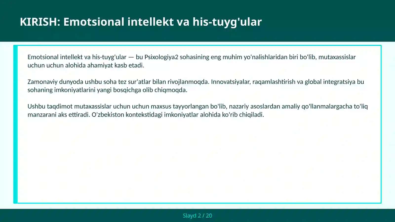 Emotsional intellekt va his-tuyg'ular 2