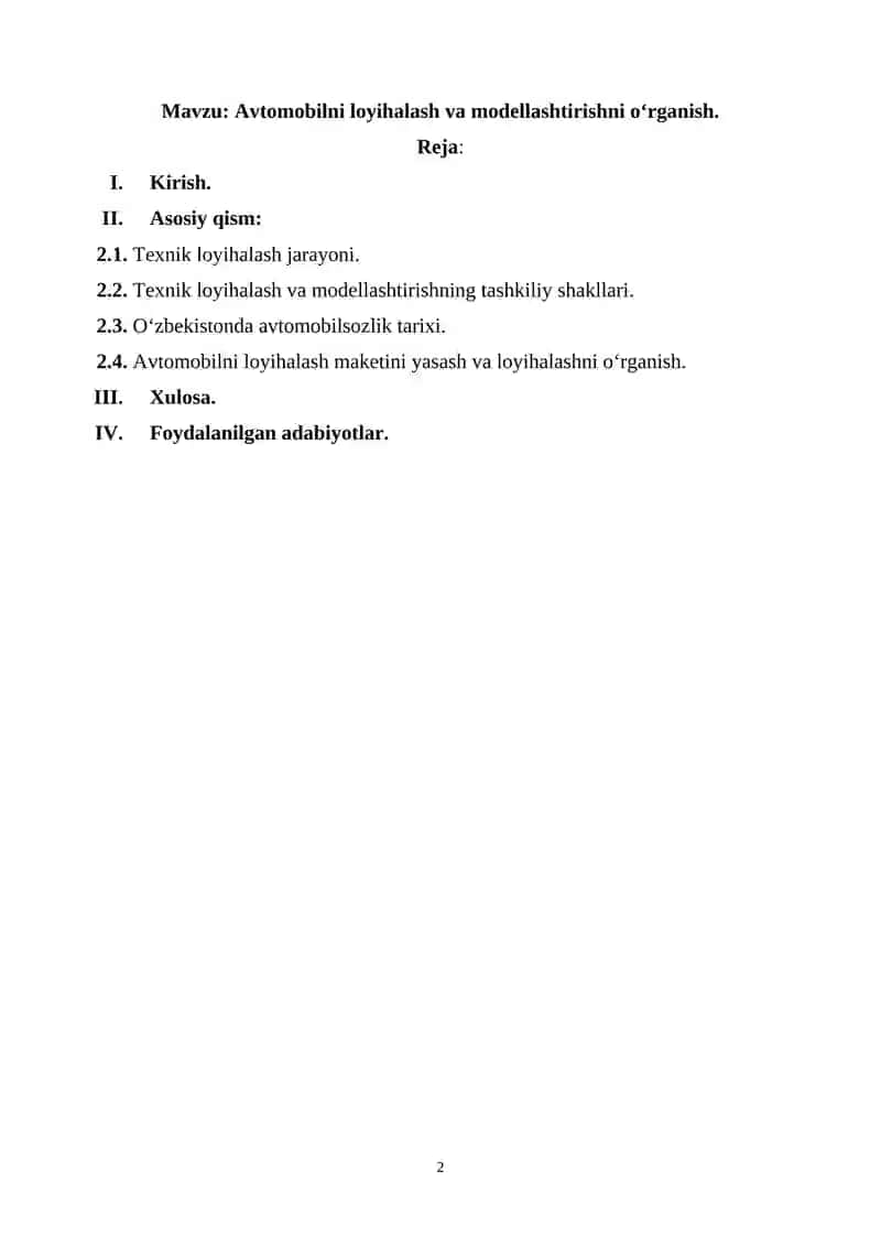 Avtomobilni loyihalash va modellashtirishni oʻrganish 2