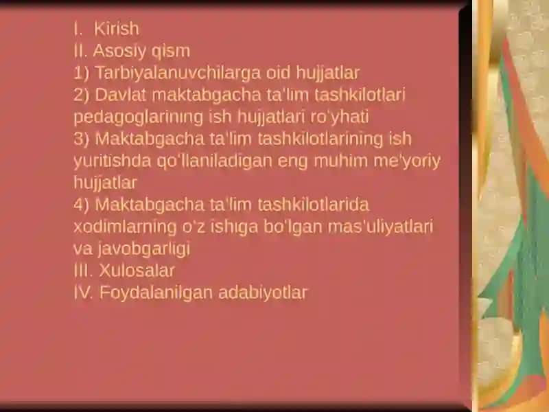 Maktabgacha taʼlim-tarbiya ni tashkili etish fanidan Kurs 2